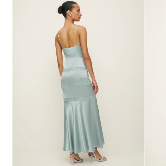 Reformation Riah Silk Dress with lace in Aquamarine- Size 0 NWT - Picture 3 of 4